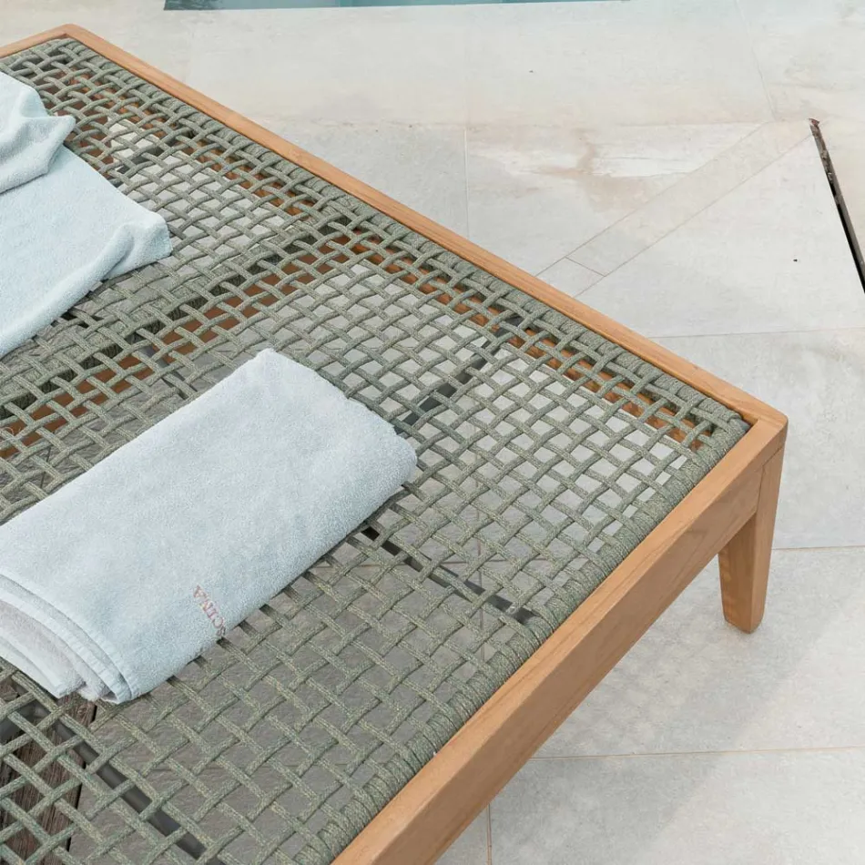 Zahradní denní postel z teakového dřeva, hliníku, lana a polštářů - Jacub Viadurini