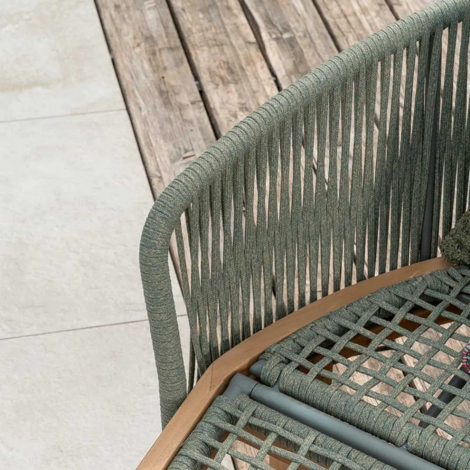 Zahradní denní postel z teakového dřeva, hliníku, lana a polštářů - Jacub Viadurini