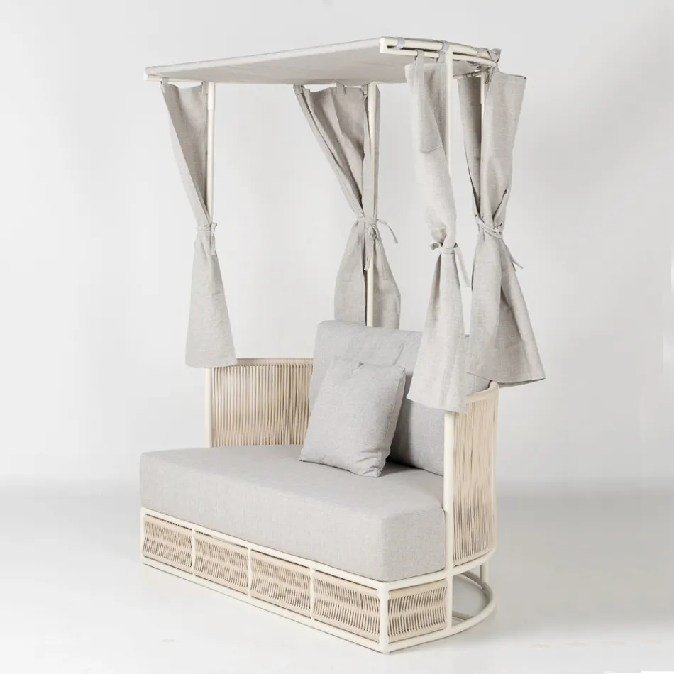 Teak, hliník, ROPE+ lanová zahradní lehátka s polštáři - Arcangelo Viadurini