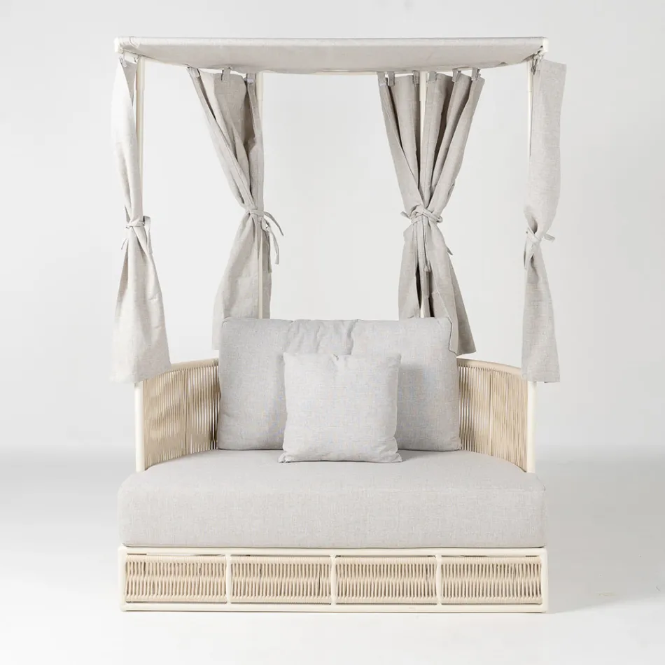 Teak, hliník, ROPE+ lanová zahradní lehátka s polštáři - Arcangelo Viadurini