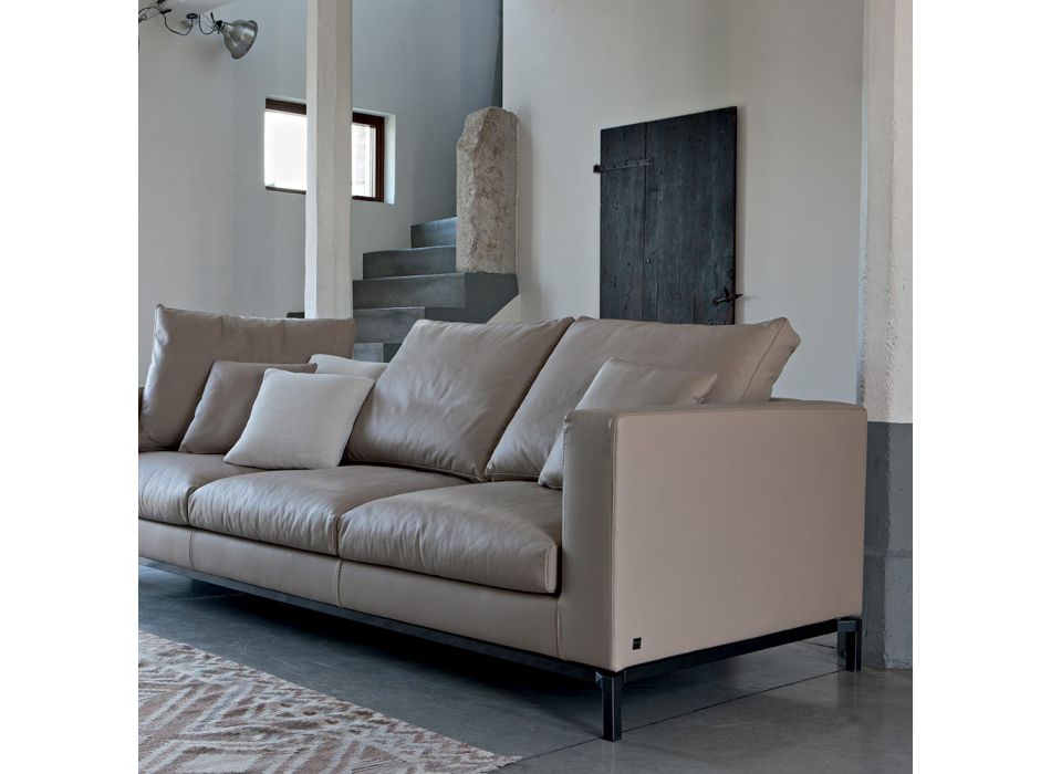 3místná pohovka do obývacího pokoje z kůže, dřeva a kovu Made in Italy - Bizzarro Viadurini