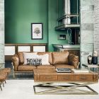 3místná pohovka do obývacího pokoje v barvě koňaku, pravá kůže a kovový základ - cedr Viadurini