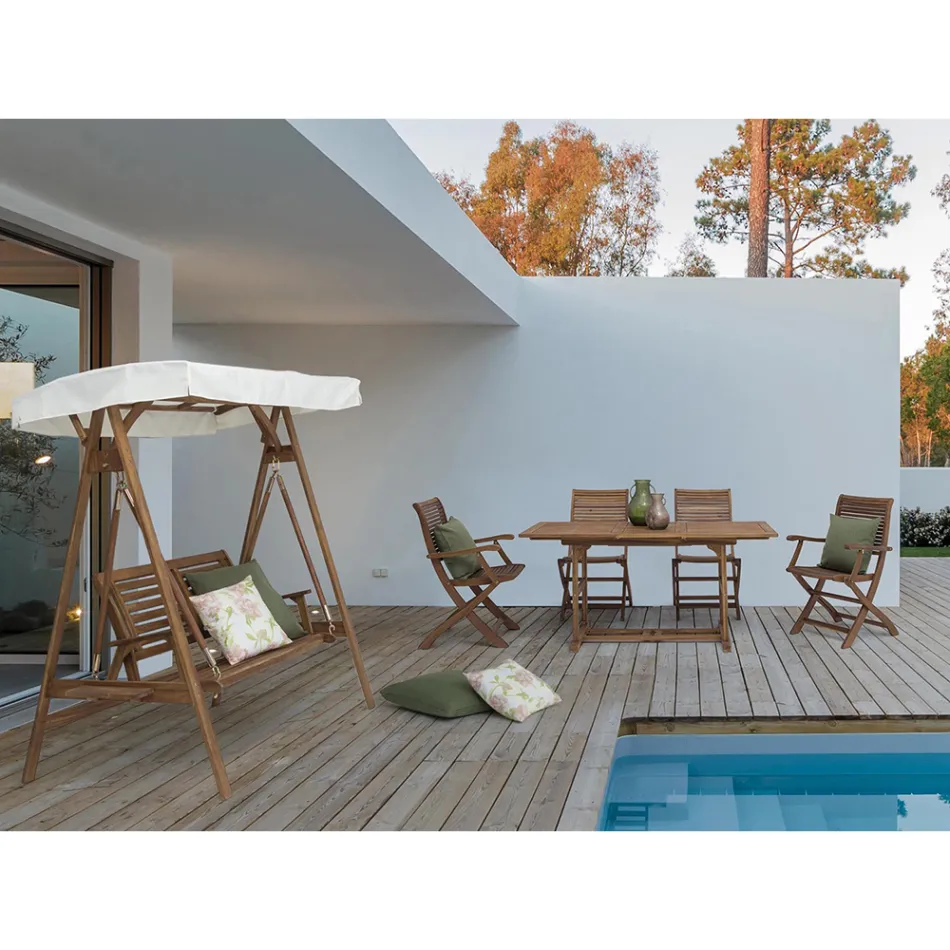 Houpací zahradní pohovka 2 Seater v akátovém dřeva s bílým plátnem - Roxen Viadurini