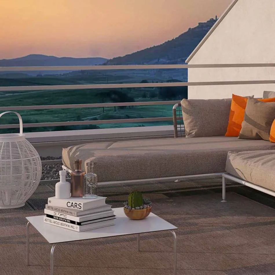 Moderní designová venkovní rohová pohovka v šedé nebo bílé látce Dove - Ontario3 Viadurini