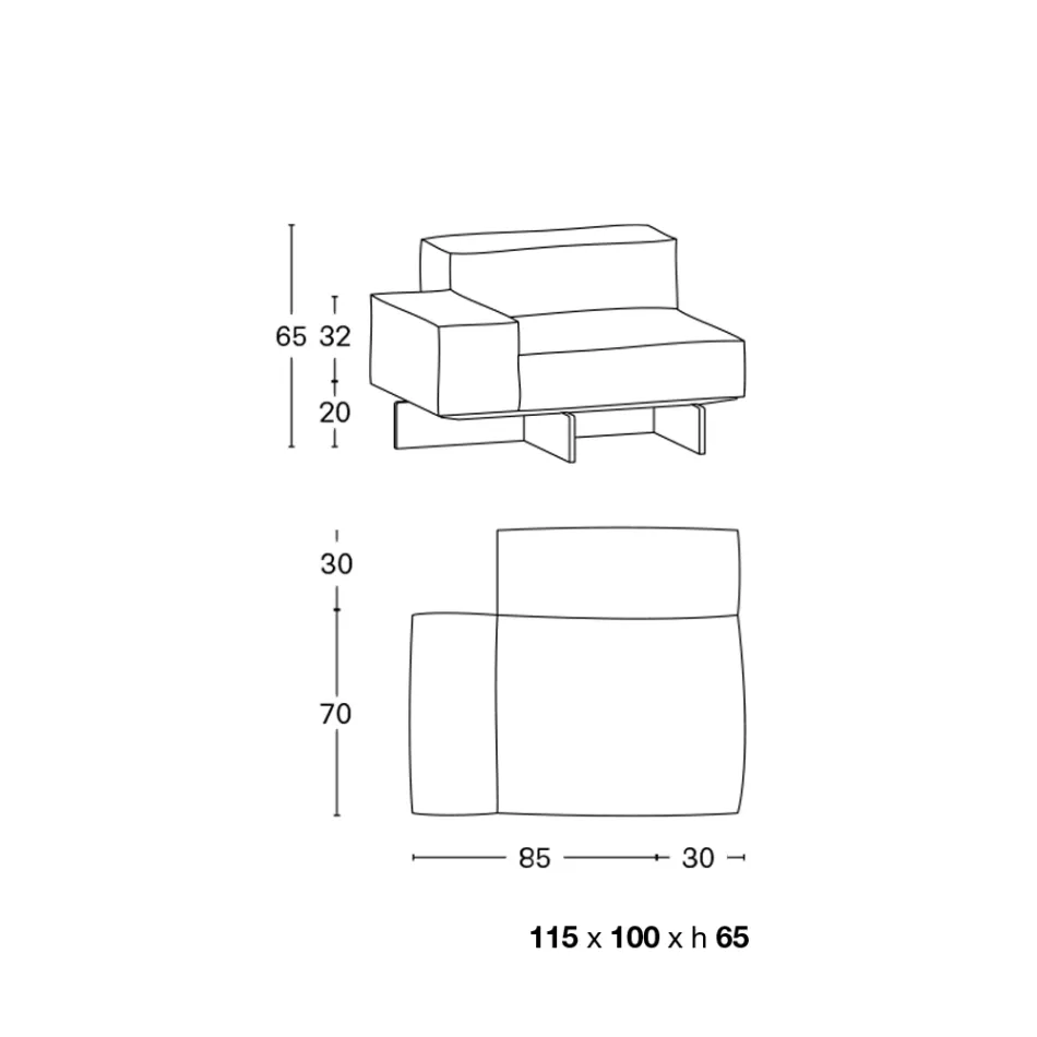Pravá rohová pohovka se základnou z extra čirého skla Made in Italy - Rory Viadurini