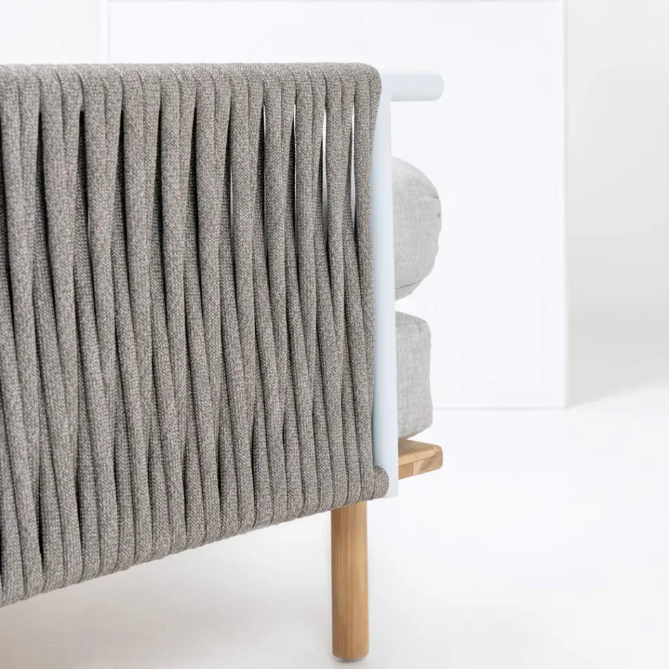 Šestihranná zahradní rohová pohovka z teaku a lana - Bellatrix Viadurini