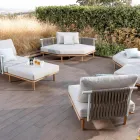 Šestihranná zahradní rohová pohovka z teaku a lana - Bellatrix Viadurini