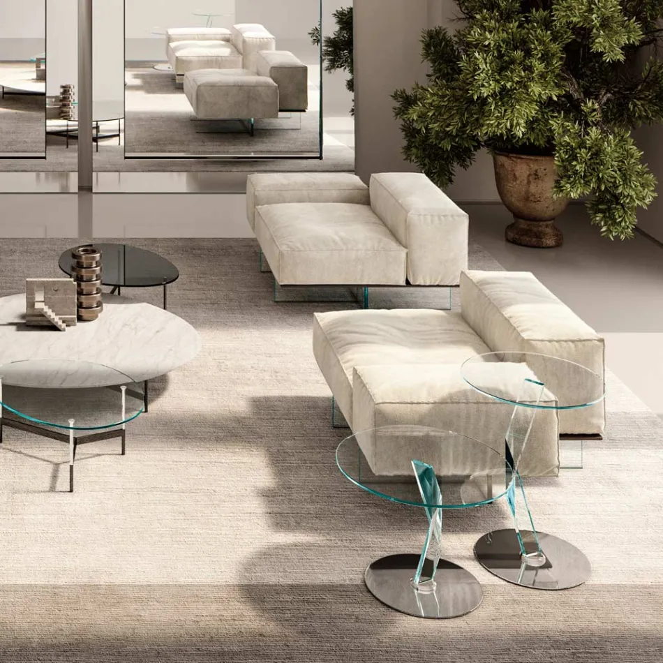 Levá rohová pohovka s extračirým skleněným podstavcem Made in Italy - Rory Viadurini