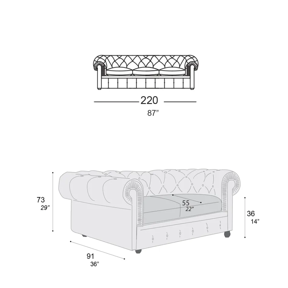 Klasická pohovka s cibulovými nohami z bukového dřeva Made in Italy - Spassoso Viadurini