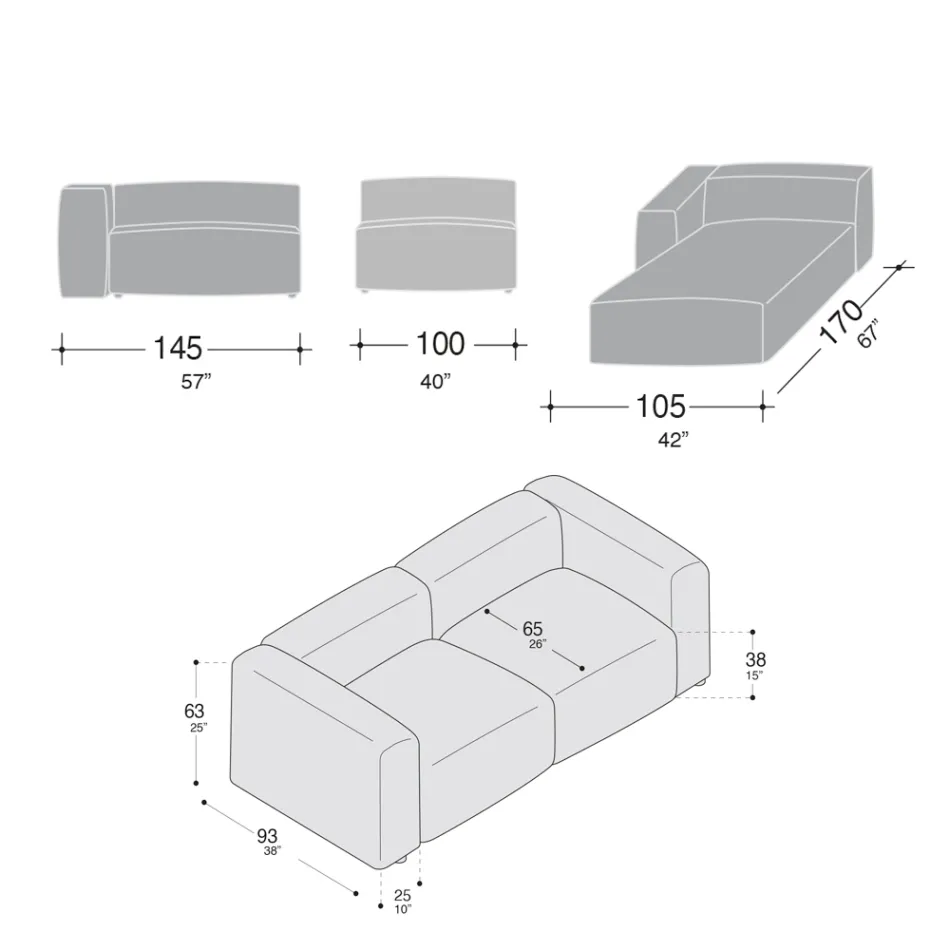 Pohovka s vnitřním poloostrovem z expandovaného polyuretanu - Buffo Viadurini