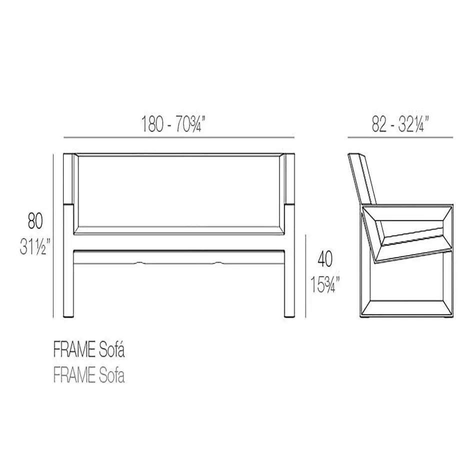 Rám Vondom venkovní pohovka, z polyethylenové pryskyřice, design Viadurini