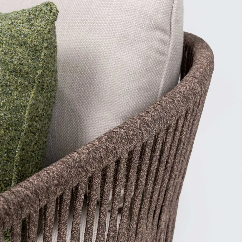 Venkovní pohovka z teakového dřeva a polyethylenové tkaniny - Jhon Viadurini