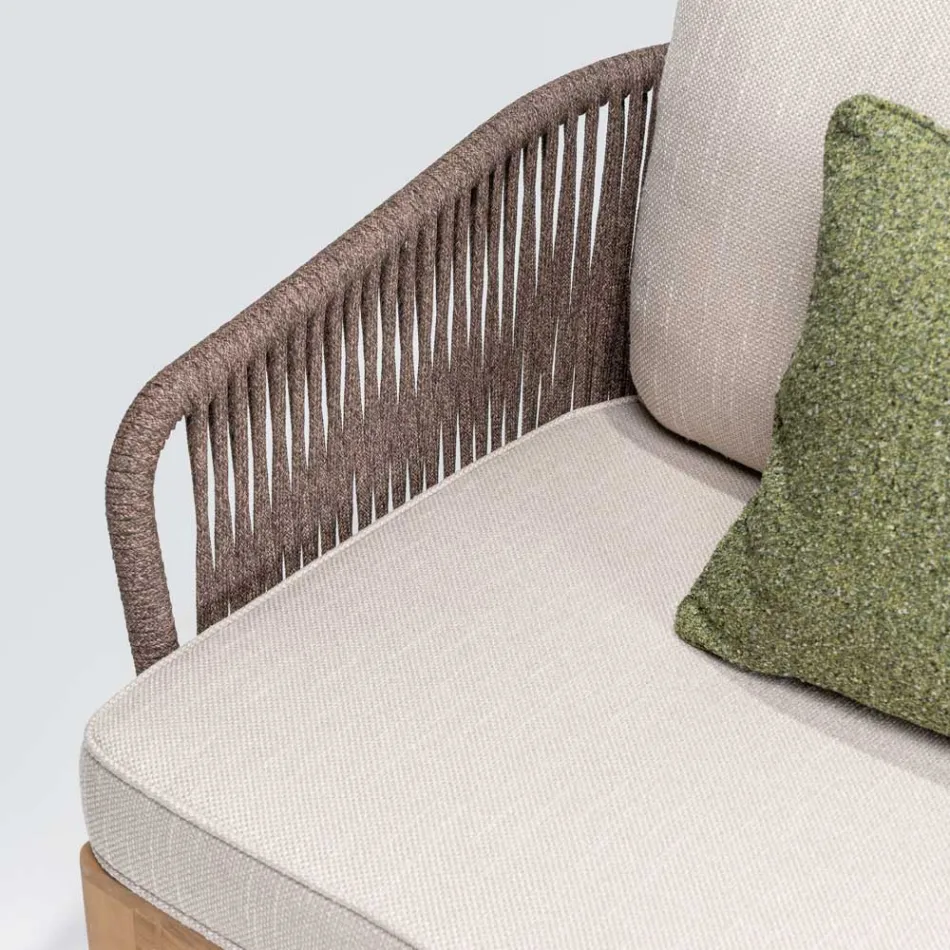 Venkovní pohovka z teakového dřeva a polyethylenové tkaniny - Jhon Viadurini