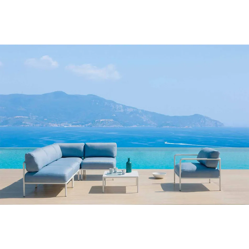 Modulární rohová pohovka z kovu a tkaniny vyrobené v Itálii - Cola Viadurini