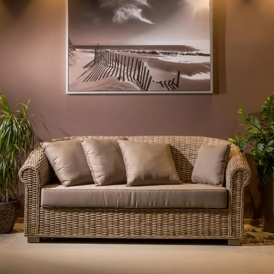 Zahradní pohovka z přírodního vlákna Kubù s polštáři - Isildur Viadurini