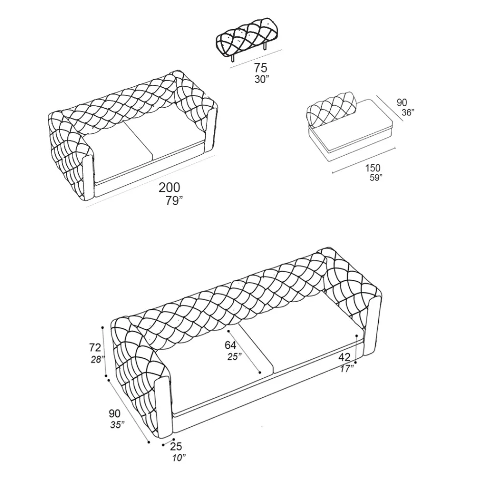 Vnitřní pohovka s polohovatelnou opěrkou hlavy Made in Italy - Unleashed Viadurini