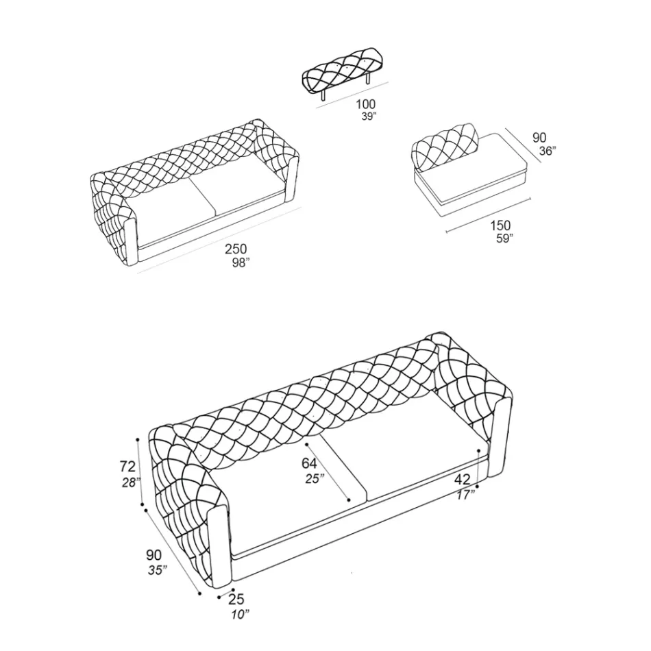 Vnitřní pohovka s polohovatelnou opěrkou hlavy Made in Italy - Unleashed Viadurini