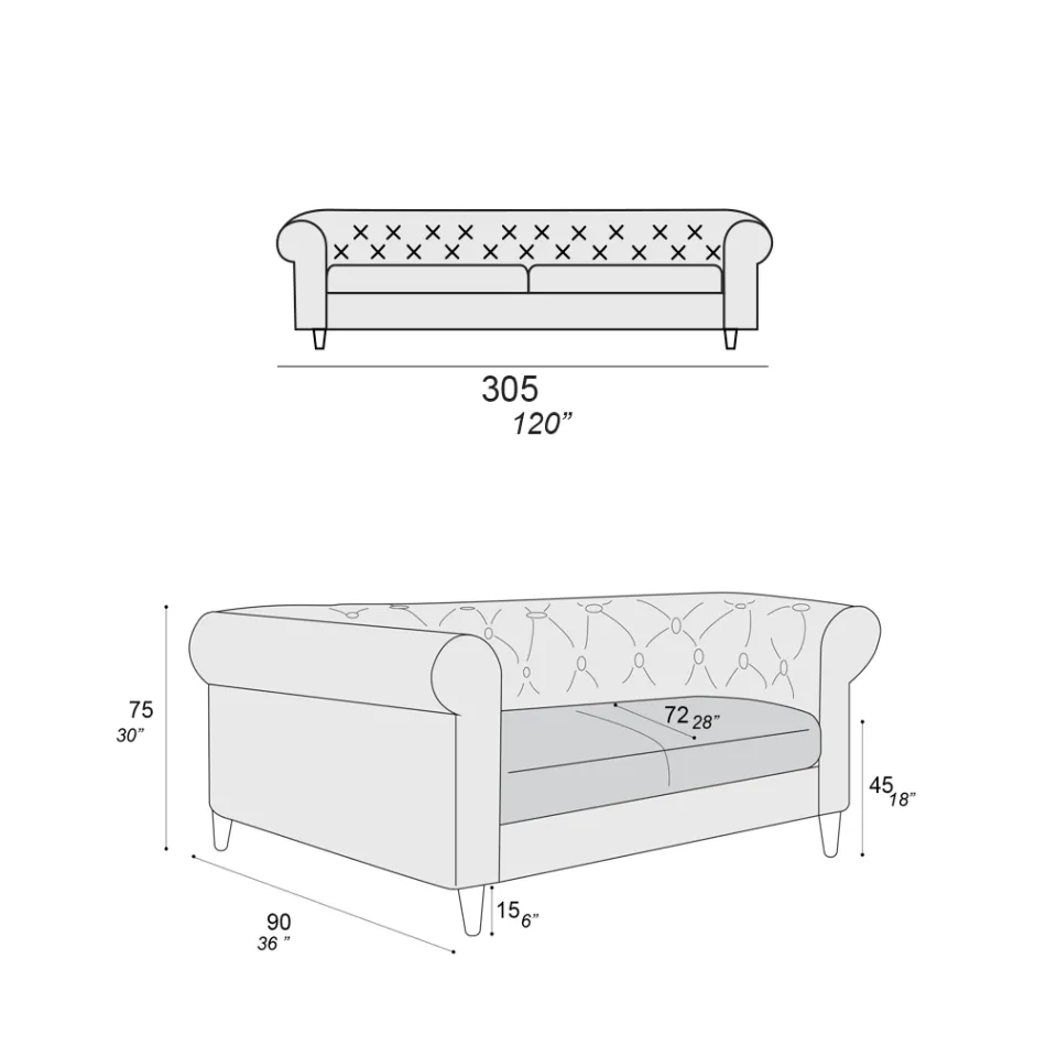 Vnitřní pohovka dostupná v různých velikostech Vyrobeno v Itálii - Vivace Viadurini