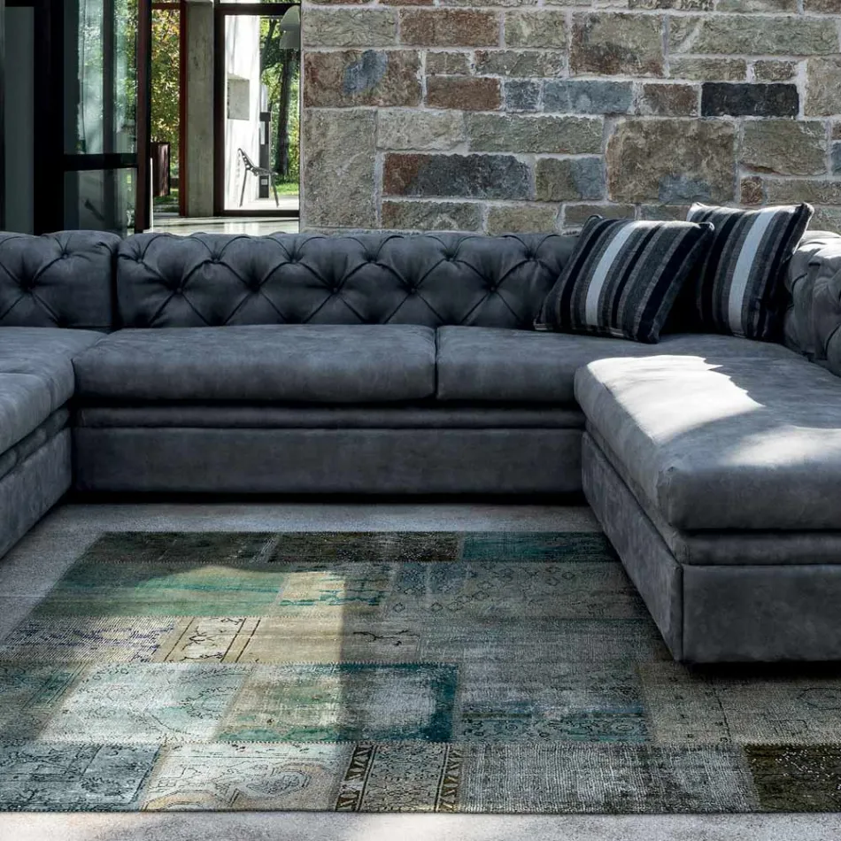 Pohovka do obývacího pokoje s polohovatelnou opěrkou hlavy a poloostrovem – rozpoutaná Viadurini