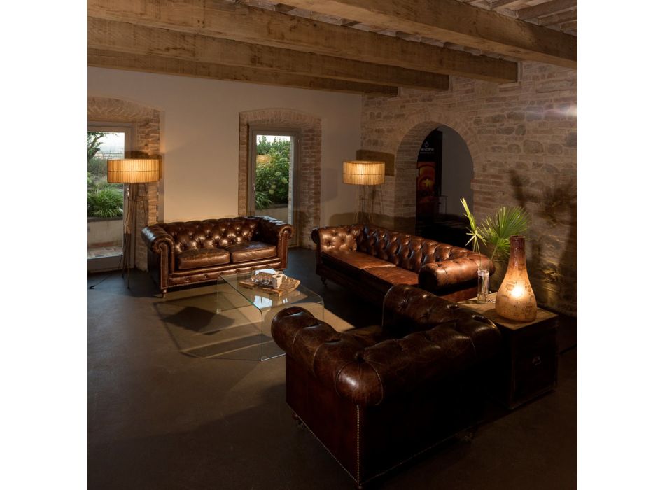 2 nebo 3místná pohovka do obývacího pokoje ve starém efektu Vintage kůže - razítko Viadurini