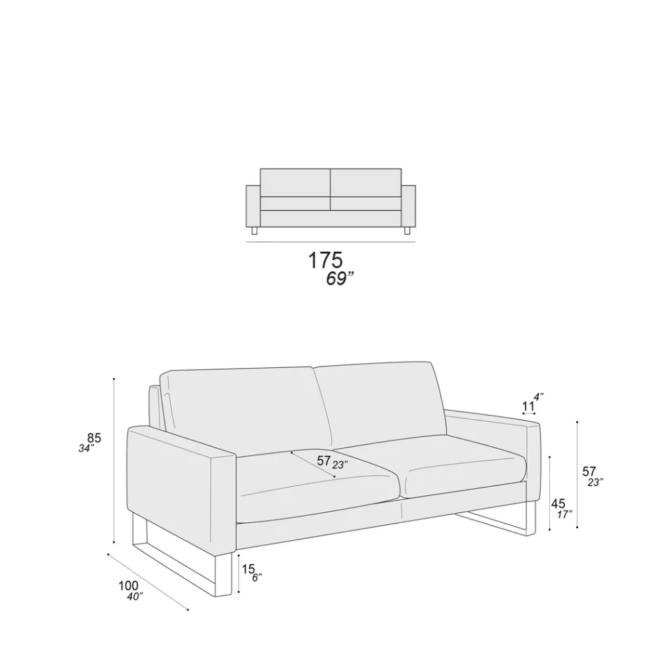 Pohovka do obývacího pokoje s podnožkou z chromovaného kovu - exkluzivně Viadurini