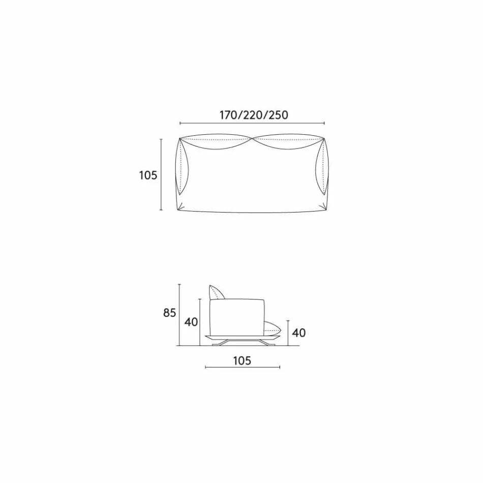 Moderní sofa provedení Shita kůže, 170, 220 nebo 250 cm Viadurini