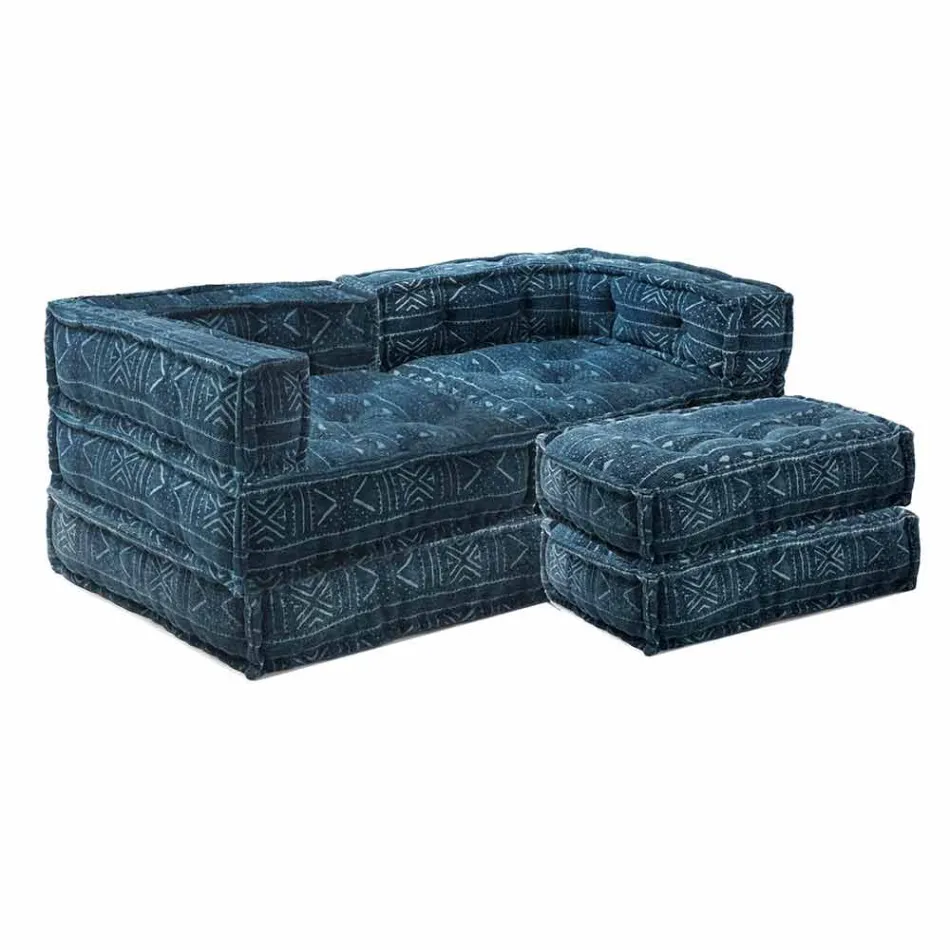 Pohovka se dvěma sedáky čalouněná v etnickém designu barevné tkaniny - vlákno Viadurini