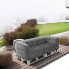 Polstrovaná dvoumístná etnická pohovka v Patchwork Fabric a Wood - Fiber Viadurini