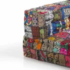 Polstrovaná dvoumístná etnická pohovka v Patchwork Fabric a Wood - Fiber Viadurini