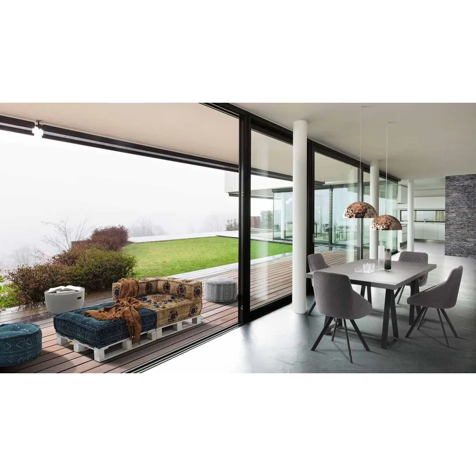 Polstrovaná dvoumístná etnická pohovka v Patchwork Fabric a Wood - Fiber Viadurini