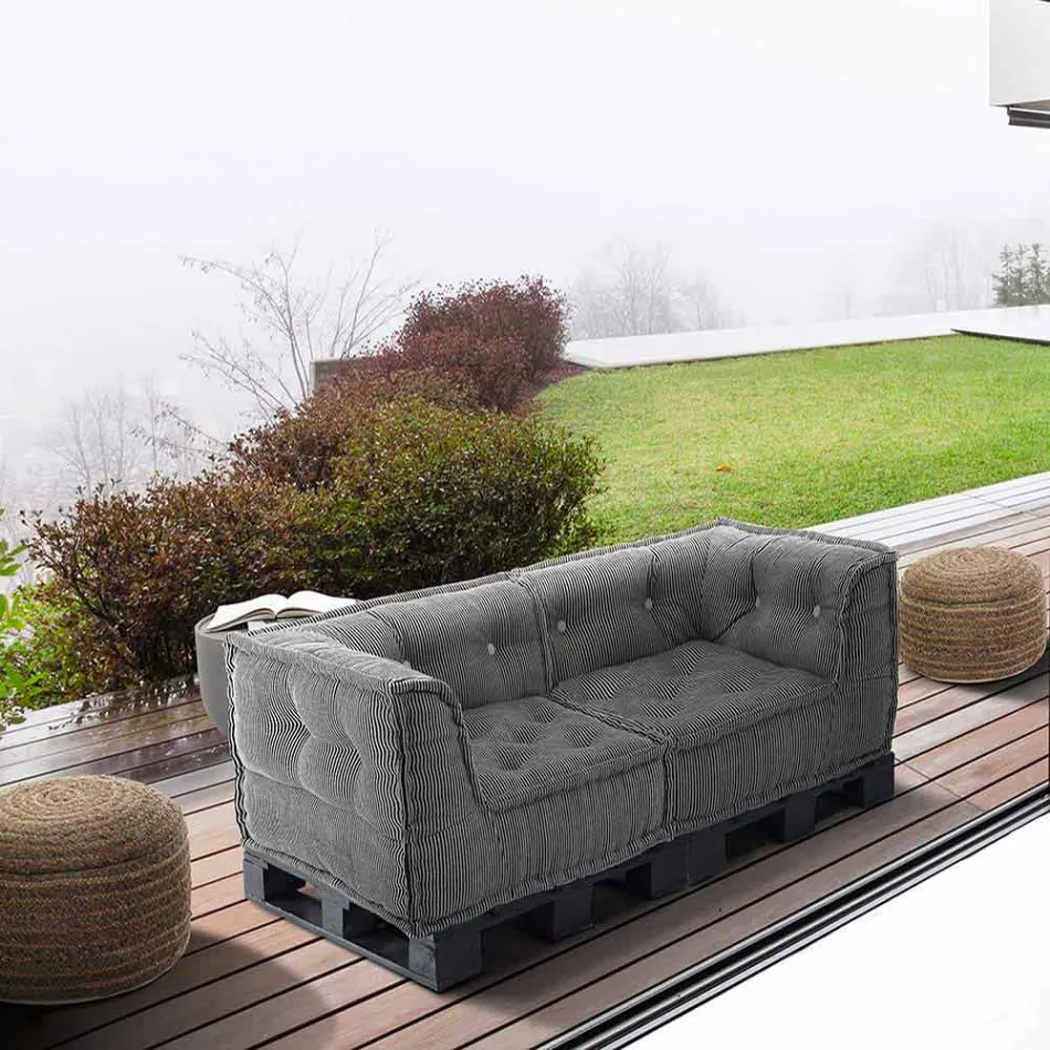 Polstrovaná dvoumístná etnická pohovka v Patchwork Fabric a Wood - Fiber Viadurini