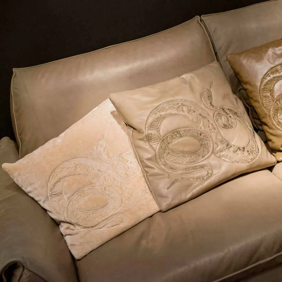 Masivního dřeva a kožená sedací souprava s opěrkami Eve pro objekty Viadurini