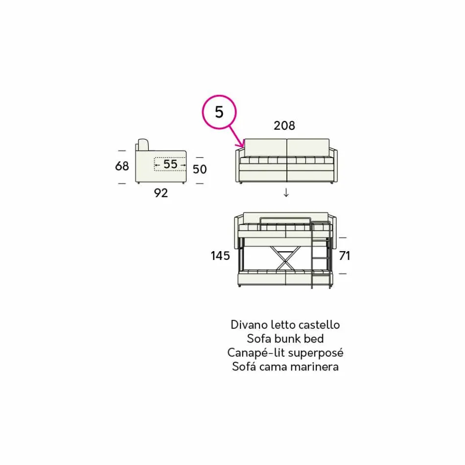 Designová pohovka na palandu potažená látkou Made in Italy - Mařenka Viadurini