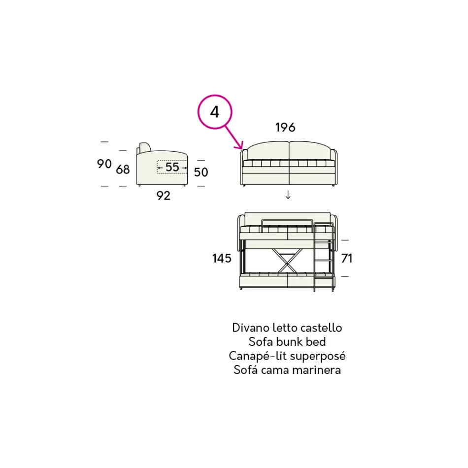 Moderní rozkládací pohovka v hnědé barvě vyrobené v Itálii - Pont Viadurini