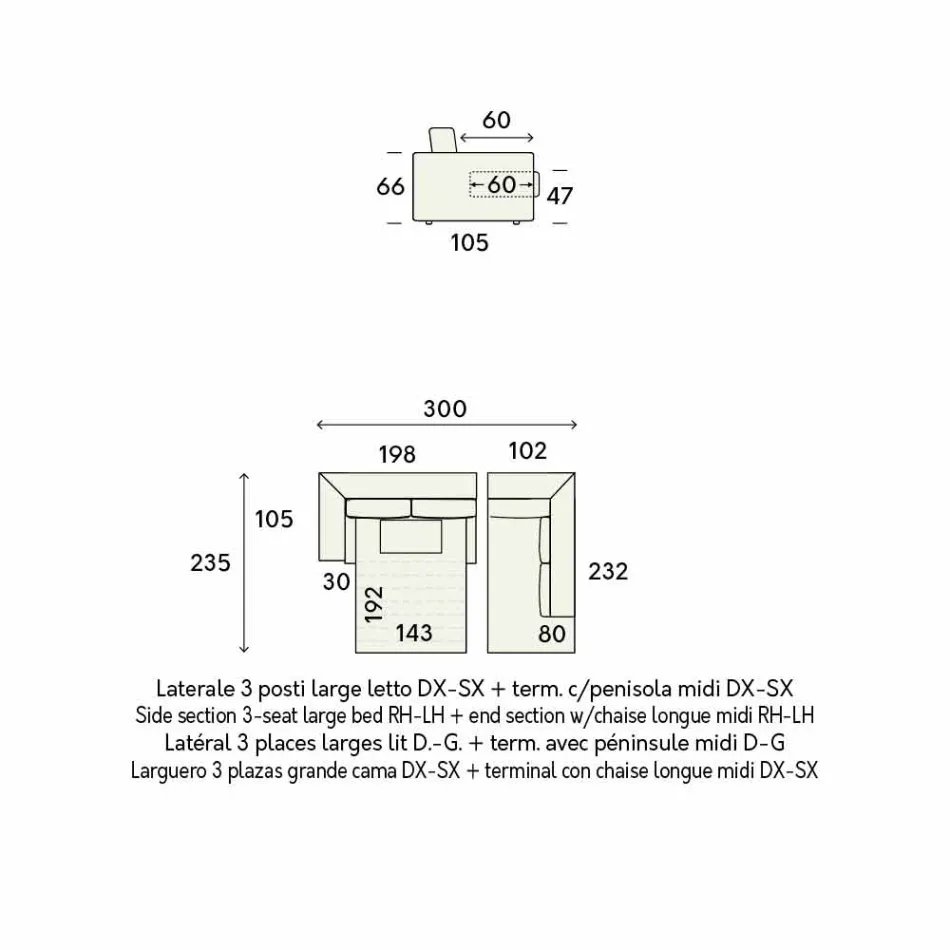 Designová rohová rozkládací pohovka v béžové látce vyrobená v Itálii - Ortensia Viadurini