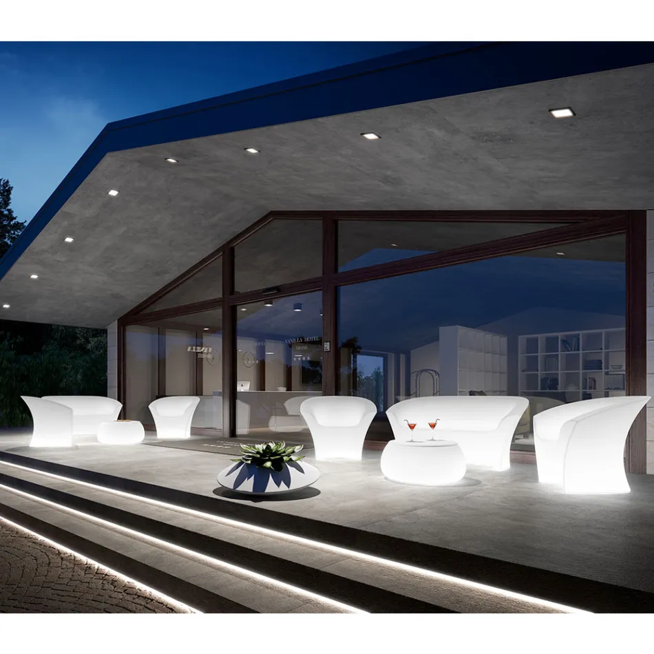 Venkovní světlá pohovka z polyetylenu s LED osvětlením Made in Italy - Conda Viadurini