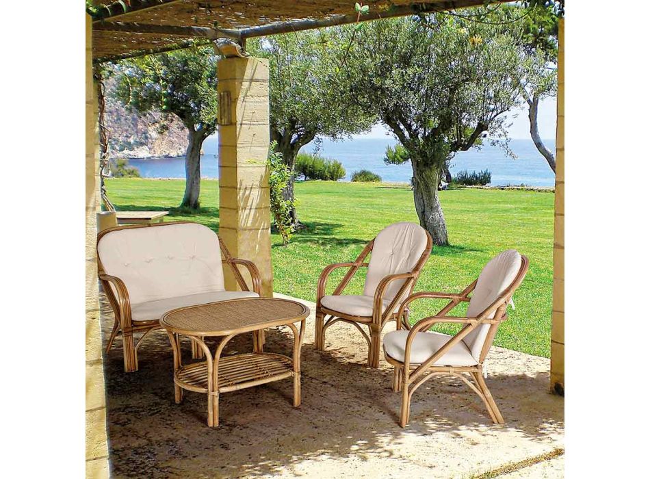 2 sedačka venkovní pohovka pro zahradu v ratanových bílých polštářích - Maurizia