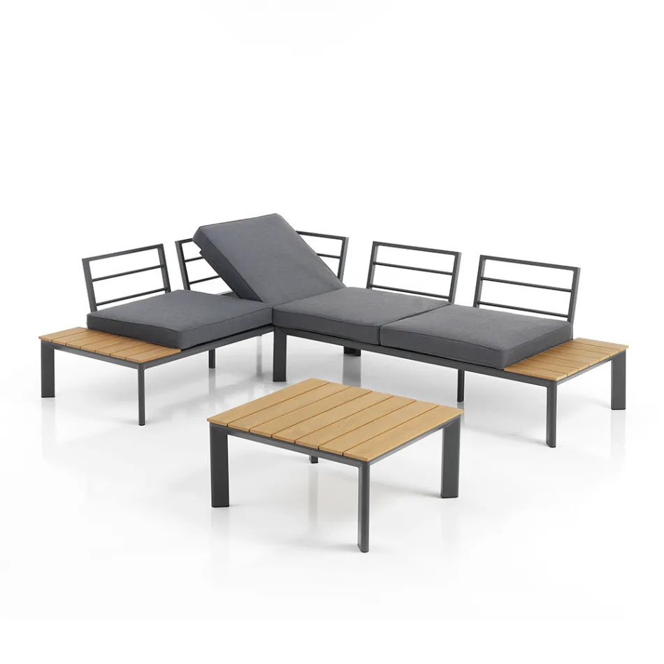 Pohovka přestavitelná na lenošku s nastavitelným opěradlem a konferenčním stolkem - Finir Viadurini