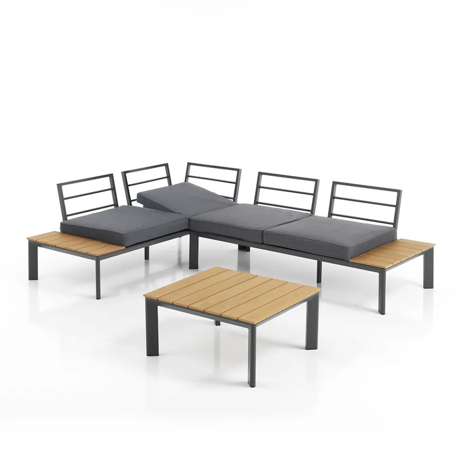 Pohovka přestavitelná na lenošku s nastavitelným opěradlem a konferenčním stolkem - Finir Viadurini