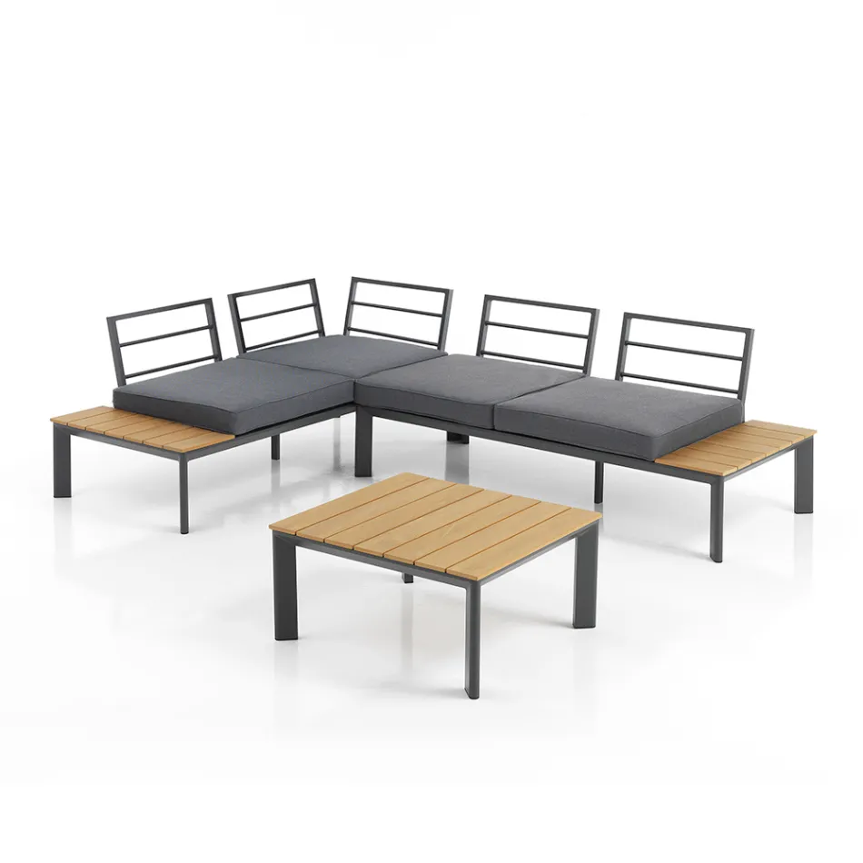 Pohovka přestavitelná na lenošku s nastavitelným opěradlem a konferenčním stolkem - Finir Viadurini