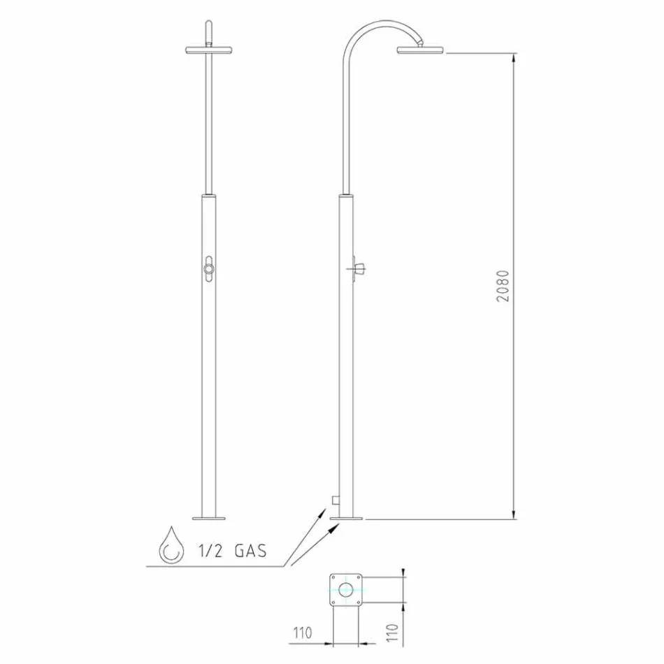 Nerezová zahradní sprcha s kulatou sprchovou hlavicí vyrobená v Itálii - Norton Viadurini