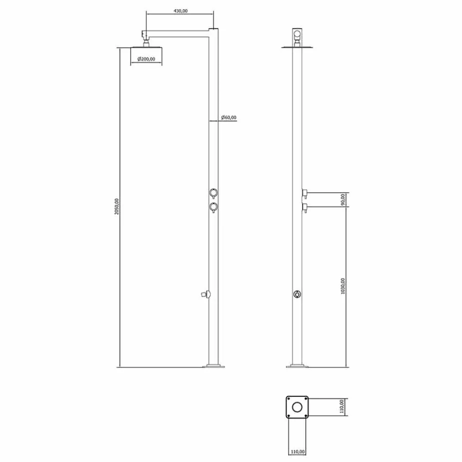 Venkovní ocelová sprcha s mytím nohou a časovačem vyrobená v Itálii - Modeo Viadurini
