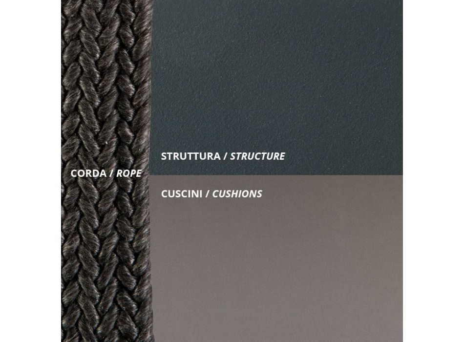 2místné houpací křeslo z kovu a lana s látkovým sedákem Made in Italy - Mari Viadurini