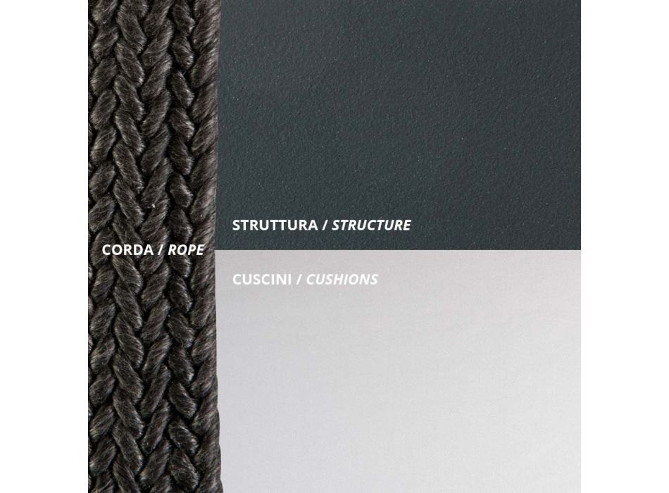 2místné houpací křeslo z kovu a lana s látkovým sedákem Made in Italy - Mari Viadurini