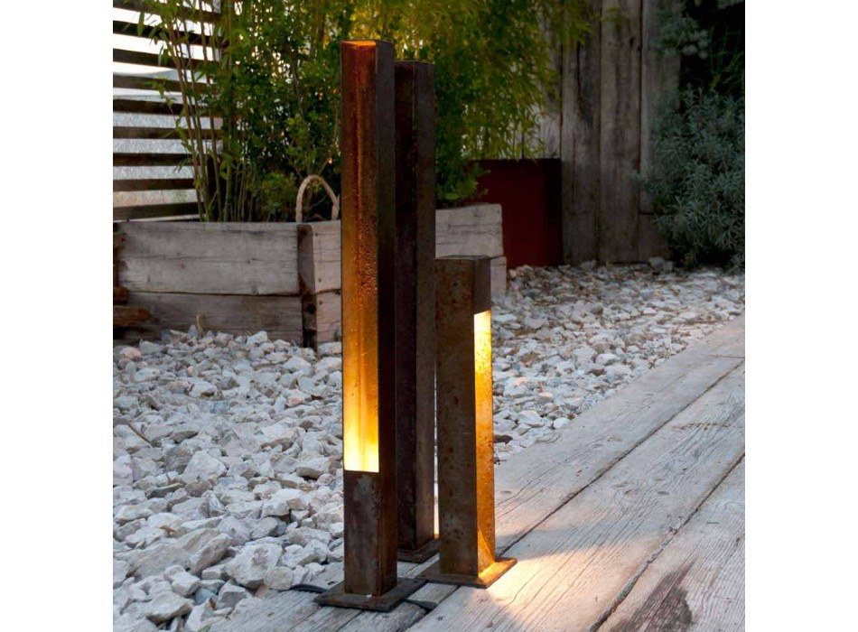 Artisan Outdoor Spotlight in Iron Corten Finish Made in Italy - Sparta Viadurini
