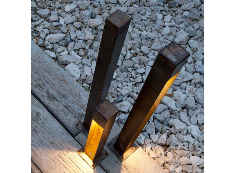 Artisan Outdoor Spotlight in Iron Corten Finish Made in Italy - Sparta Viadurini