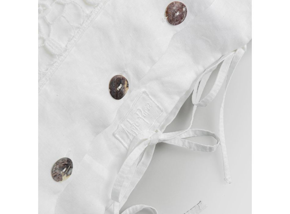 Bílý lněný povlak na polštář s krajkou, knoflíky a vázáním na polštář - Malone Viadurini