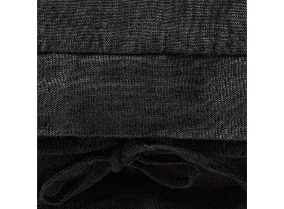 Čtvercový povlak na polštář z černého těžkého prádla a tkaniček Made in Italy - Matero Viadurini