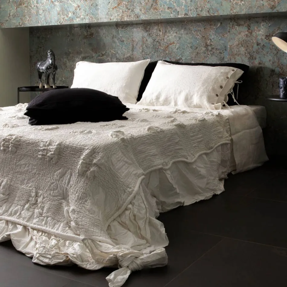 Čtvercový povlak na polštář z černého těžkého prádla a tkaniček Made in Italy - Matero Viadurini