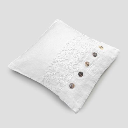 Bílý čtvercový povlak na polštář s italskou luxusní krajkou a knoflíky - loga Viadurini